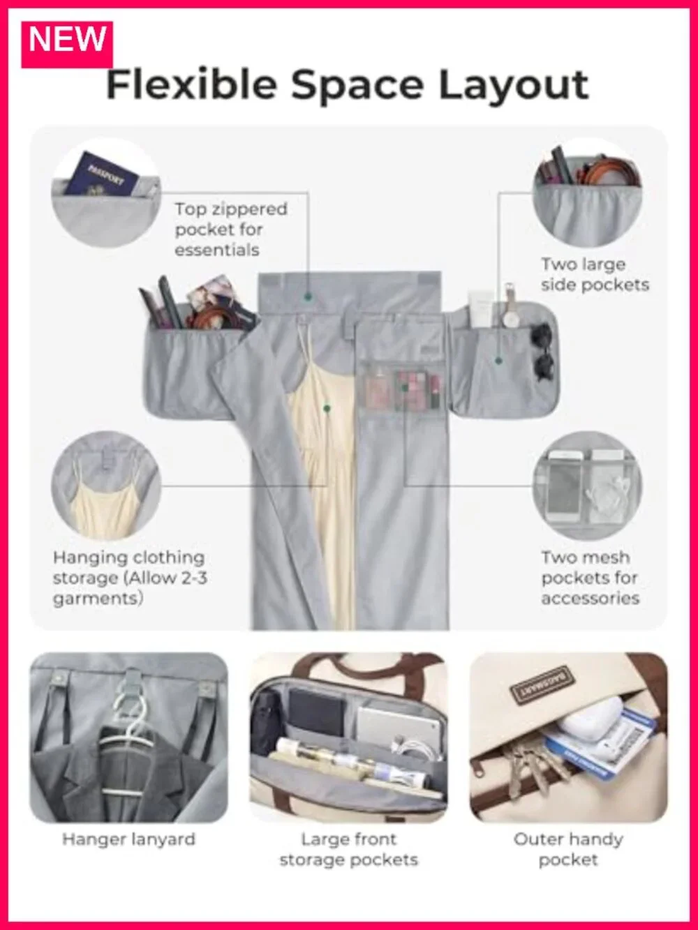 2-in-1 Garment Duffle Bag with Shoes Bag, 47L Carry-On, Travel Weekender